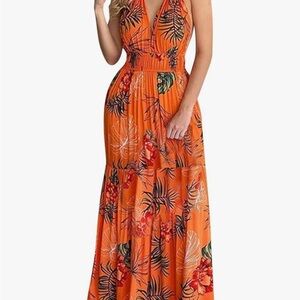 Tropical Orange Floral Maxi Dress